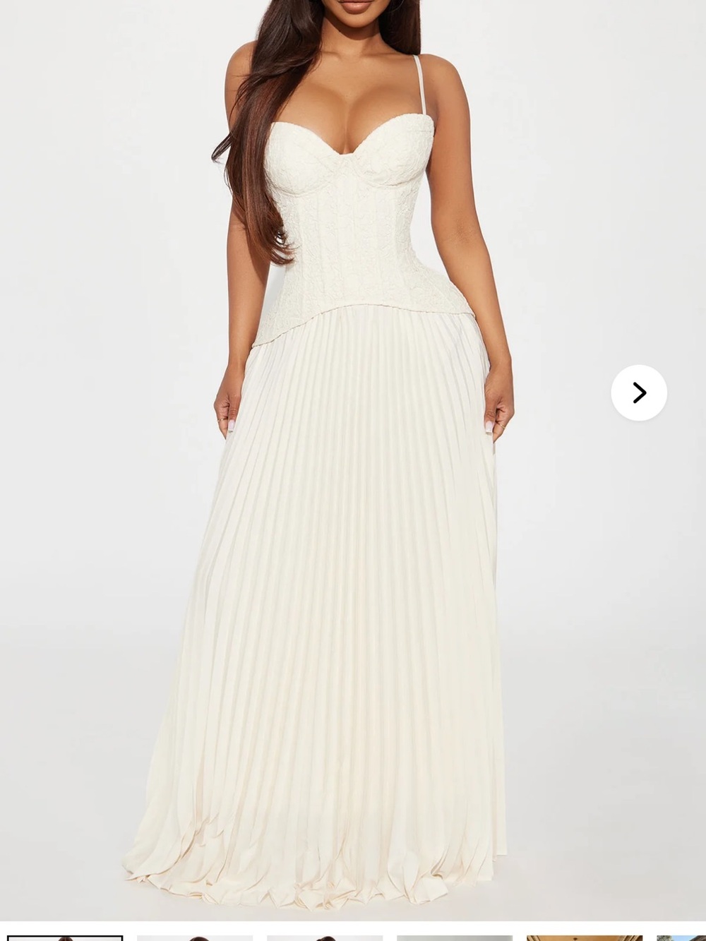 Cream Pleated Maxi Dress with Corset Bodice